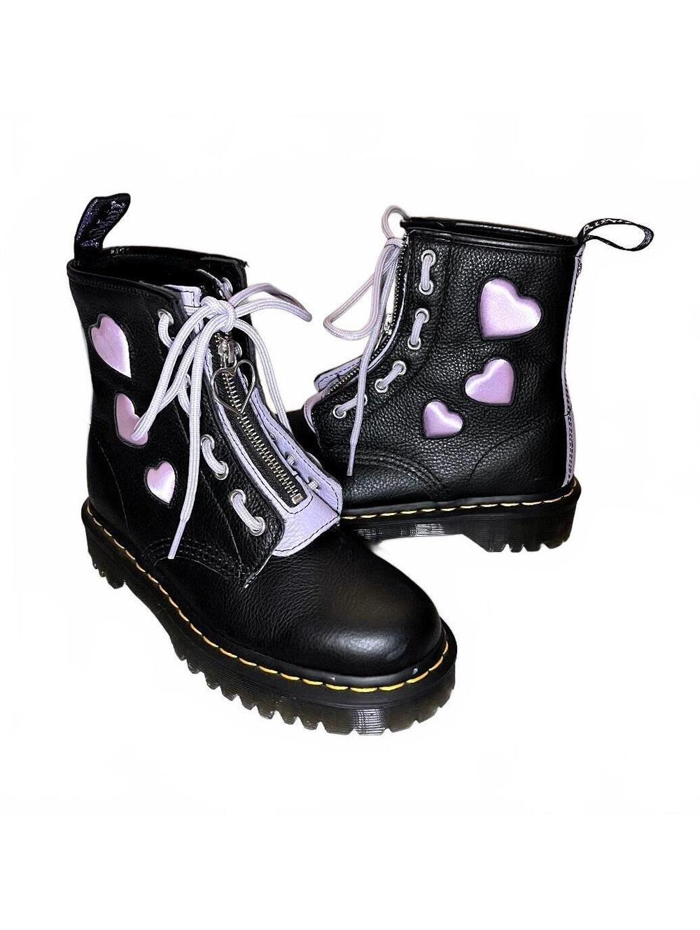 Dr. Martens 1460 Zip Heart Lavender Satin Bex Boots Size 6